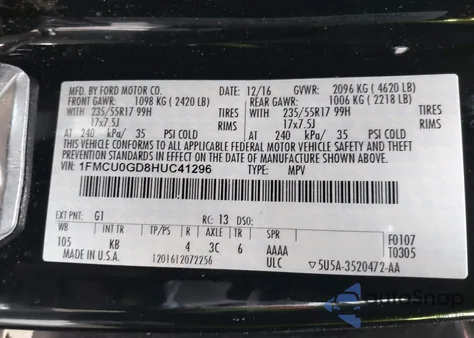 2017 Ford Escape Se z USA, uszkodzony, nr VIN 1FMCU0GD8HUC41296